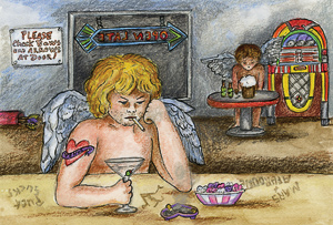 Cupid is at the bar having a post-Valentine's Day drink