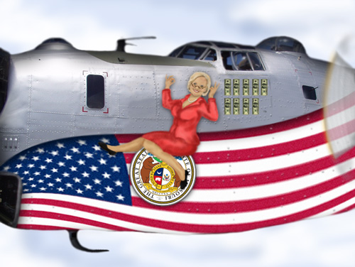 Senator Claire McCaskill as a Varga girl on the side of a B-24