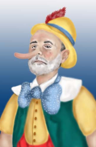Ben Bernanke’s optimistic outlook for the economy Picture of Ben Bernanke portayed as Pinocchio