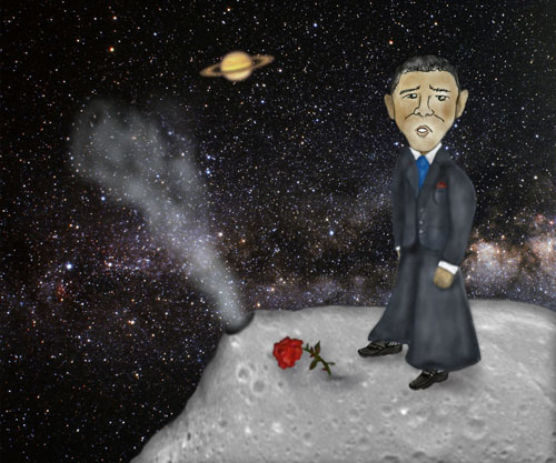 President Obama is on the asteroid Vesta along with a lone rose