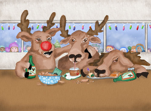 The children watch Santa's reindeer drinking at a bar