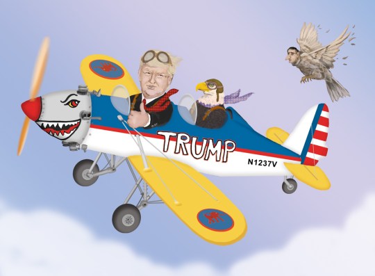 Ted Cruz is chasing The Donald who is flying an antique airplane