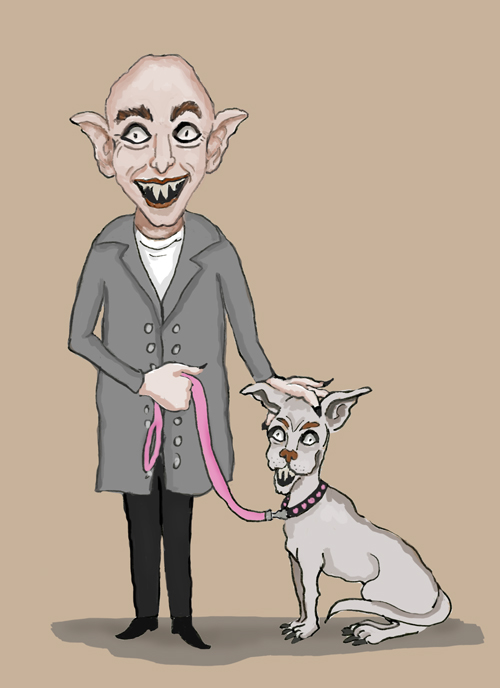 Nosferatu poses with his dog, Bela.