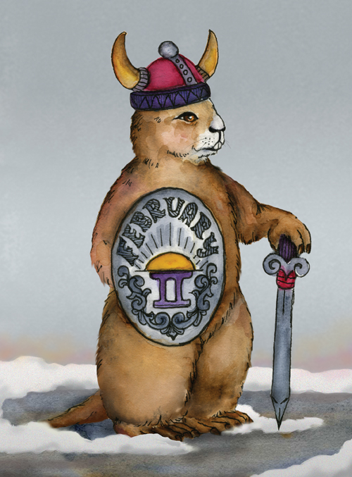 A groundhog is dressed as a viking